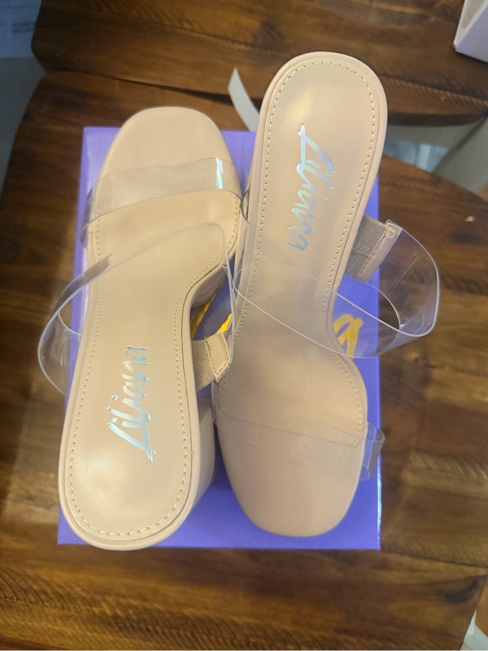 Liliana Nude Clear-Strap Block Heel Sandals Size 5.5